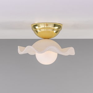 Rivale Ceiling Light with Wavy Ceramic Shade, Matte White Striped