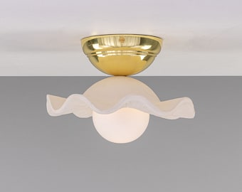 Rivale Ceiling Light with Wavy Ceramic Shade, Matte White Striped 8.25" IP20