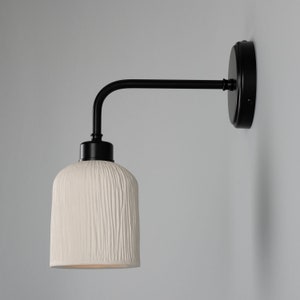 Osier Organic Ceramic Wall Light, Matte White Striped image 5