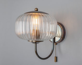 Nehir Reeded Glass Wall Light with Pull Switch