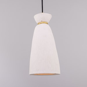 Parva Ceramic Bathroom Pendant Light 5.5'' (14cm), Matte White Striped IP44
