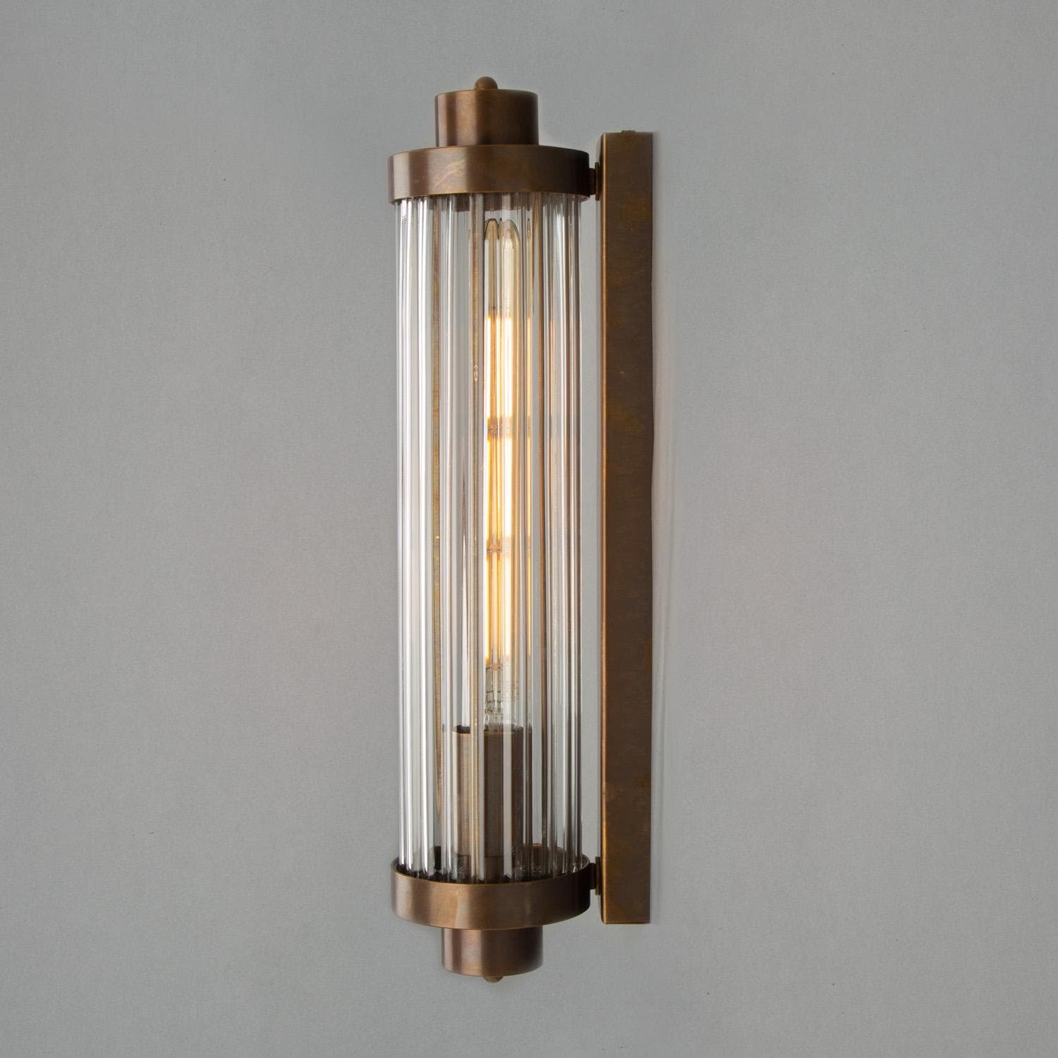 Louise Vintage Rippled Clear Glass and Brass Bathroom Wall Sconce