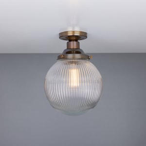 Stanley Globe Ceiling Light / Prismatic Glass / Vintage Globe Ceiling Light / 6 Color Finishes / 11x7.9&quot; (28x20cm)