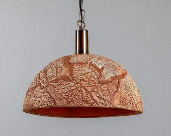 Kauri Organic Ceramic Dome Pendant Light Red Iron 14.75''IP20
