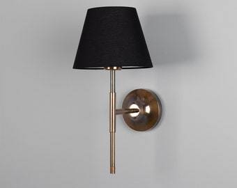 Tenby Modern Brass Wall Light with Fabric Shade