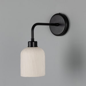 Osier Organic Ceramic Wall Light, Matte White Striped image 2