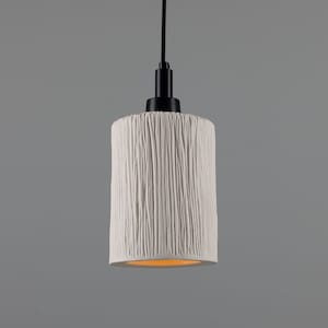 Senna Organic Ceramic Cylinder Bathroom Pendant Light 4.7&#39;&#39; (12cm), Matte White Striped IP44