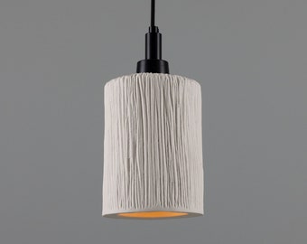 Senna Organic Ceramic Cylinder Bathroom Pendant Light 12cm, Matte White Striped IP44