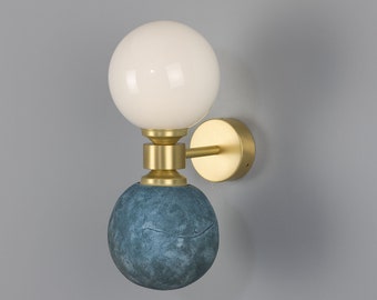 Kobe Ceramic and Glass Globe Wall Light, Blue Earth