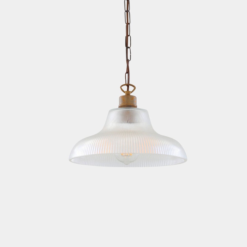 London Prismatic Railway Glass Pendant Light 30cm Antique Brass