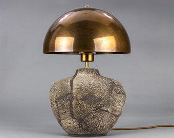 Lawson Ceramic Table Lamp with Brass Dome Shade, Black Clay
