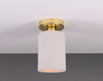 Senna Organic Ceramic Ceiling Light Matte White Striped 9" IP20