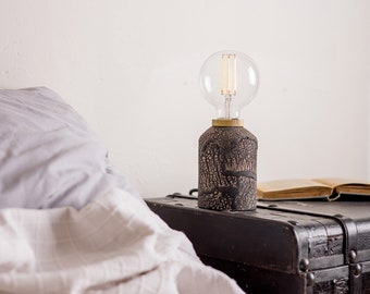 Bixa Small Ceramic Table Lamp, Black Clay