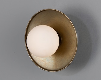 Aosta Brass Disc Bathroom Wall Light with Glass Globe IP65