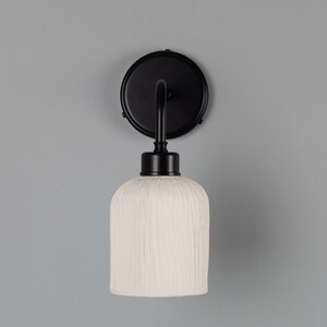 Osier Organic Ceramic Wall Light, Matte White Striped image 4