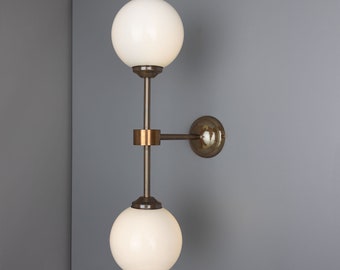 Yaounde Double Opal Glass Globe Brass Wall Light