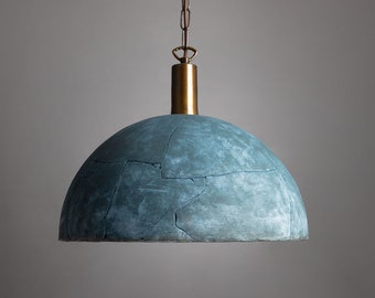 Kauri Organic Ceramic Dome Pendant Light 37cm, Blue Earth