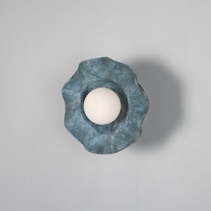 Rivale Wall Sconce with Wavy Ceramic Shade, Blue Earth