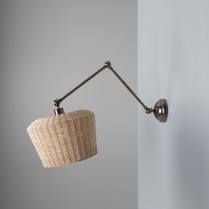 Manila Adjustable Arm Wall Sconce with Large Rattan Shade