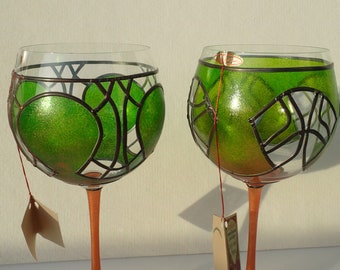 Set of 2 Colorful Hand Painted Wine Glasses, Product of Czech glass factories, Original hand-made by Sekyt Art Studio