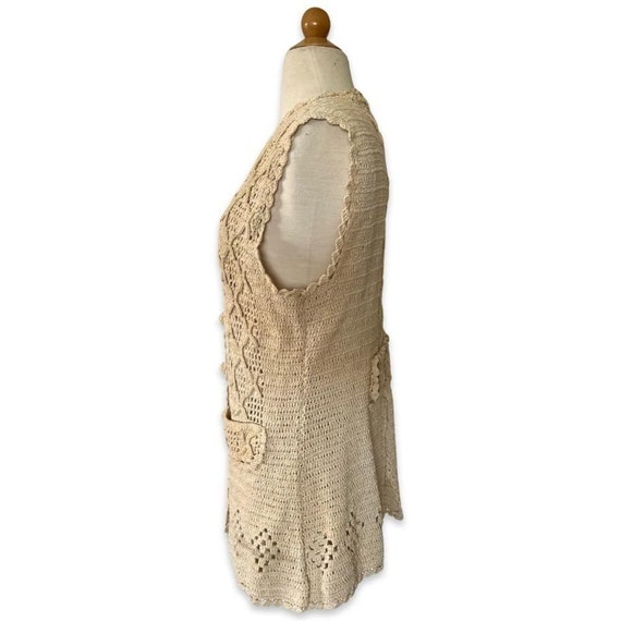 Vintage Handmade crochet Vest boho hippie beige t… - image 7