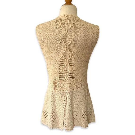 Vintage Handmade crochet Vest boho hippie beige t… - image 8