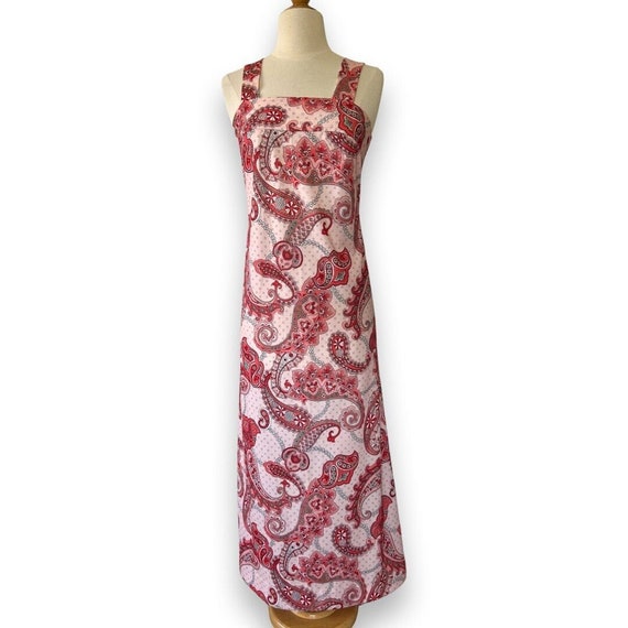 Vintage Paisley apron maxi sleeveless dress 60s p… - image 1