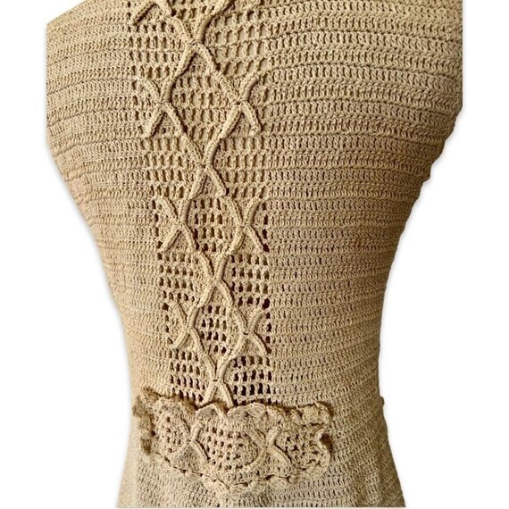 Vintage Handmade crochet Vest boho hippie beige t… - image 9