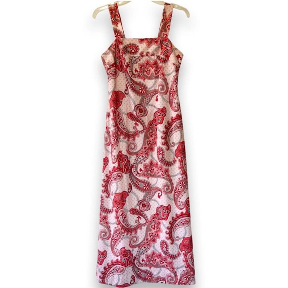 Vintage Paisley apron maxi sleeveless dress 60s p… - image 4