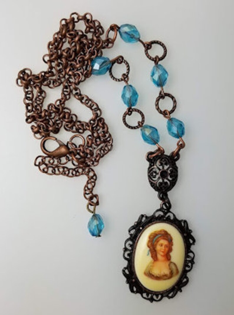 Vintage Cameo Necklace Cameo Necklace Rusted Iron Necklace Aqua Necklace