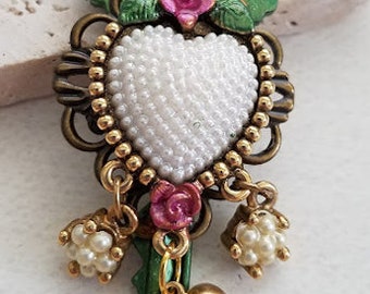 Key Heart Necklace, Altered Key Necklace, Vintage Jewelry, Heart Jewelry, Key Jewelry (NK2456)