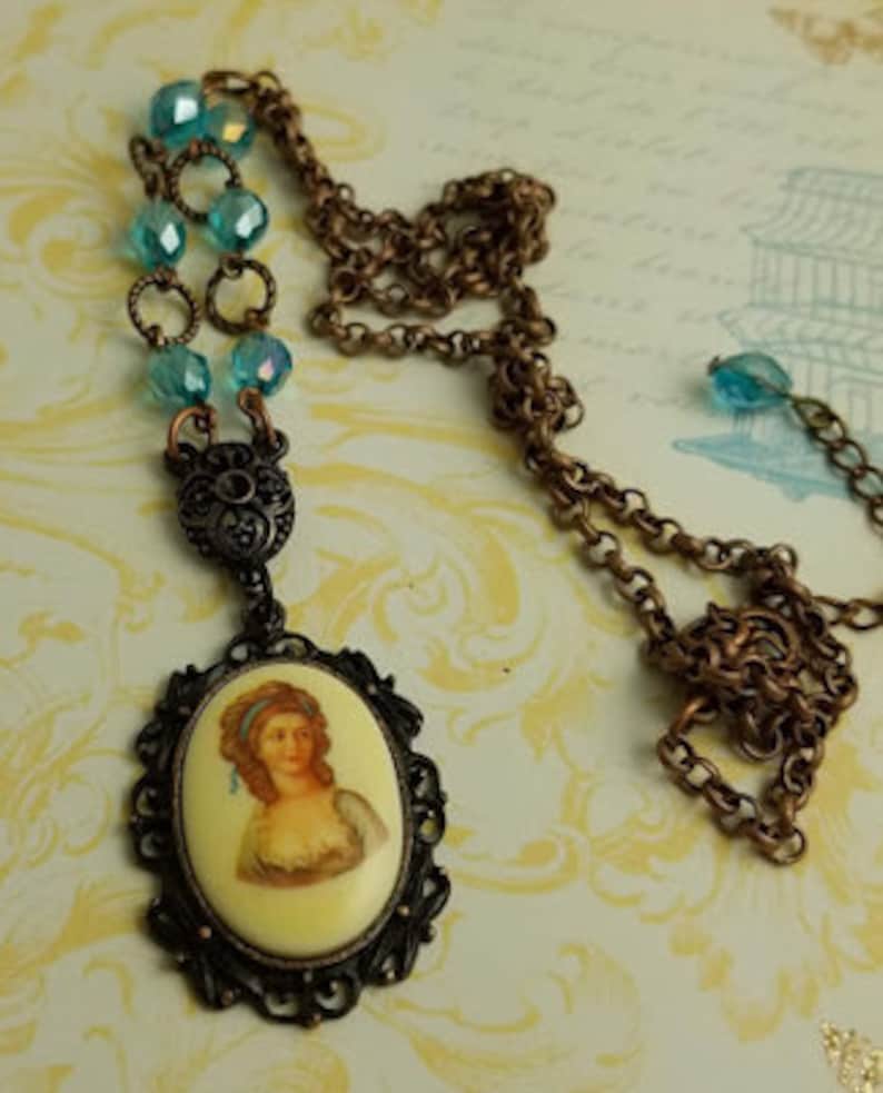Vintage Cameo Necklace Cameo Necklace Rusted Iron Necklace Aqua Necklace