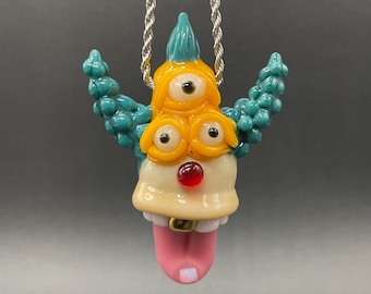 Colgante de cristal psicodélico de Krusty el payaso con pestaña de ópalo