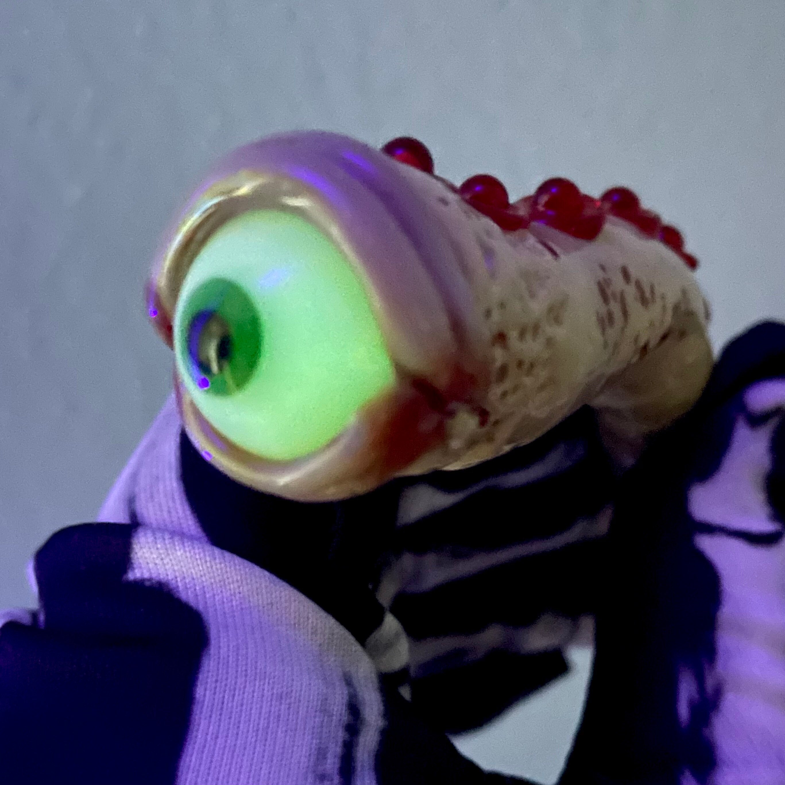 Glass Makeup Brush With Glow in the Dark Eye and Red Suckers. Etsy