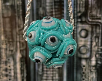 Colgante Argus de cristal soplado color verde azulado