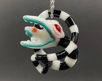 Beetlejuice Inspired solid glass Sandworm  Sculpture Double Headed Creature Art