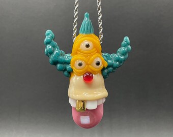Krusty the clown psychedelic glass pendant with opal tab