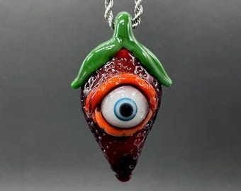 Glass Strawberry cyclops pendant
