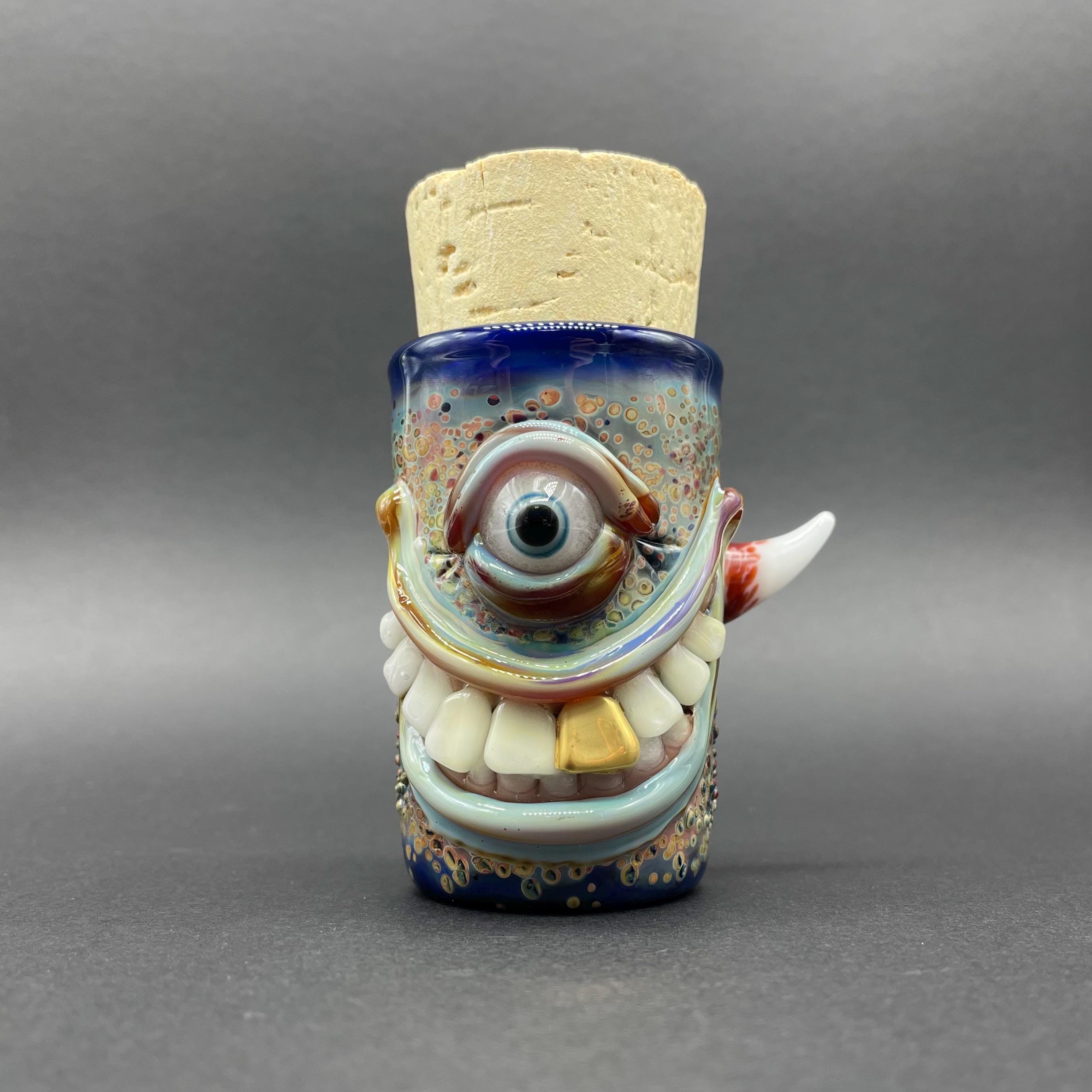 Tarro de corcho de cristal con forma de cara sonriente