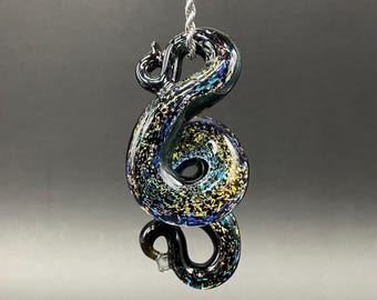 Dichroic rainbow sparkle snake pendant