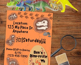 Dinosaur birthday customizable digital download invitation template