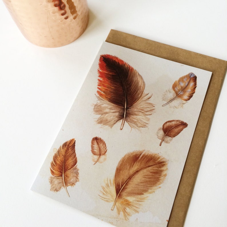 Greeting Card. Watercolour Feather Artwork. Australian Bird Feathers. Artwork by Jennifer Magno on Etsy. image 1