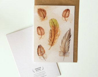 Greeting Card. Watercolour Feather Artwork. Australian Bird Feathers. Artwork by Jennifer Magno on Etsy.