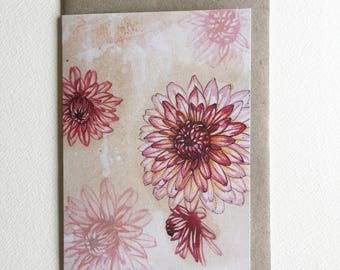 Greeting Card, A6. Watercolour Dahlia Flower Artwork. Artwork by Jennifer Magno on Etsy.