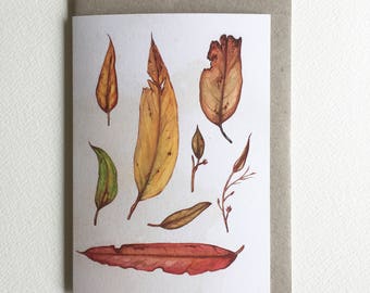 Greeting Card, A6. Watercolour Gumleaves Artwork. Australian Gumleaves. Artwork by Jennifer Magno on Etsy.