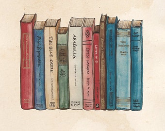 Classic Books Illustration A4 Print