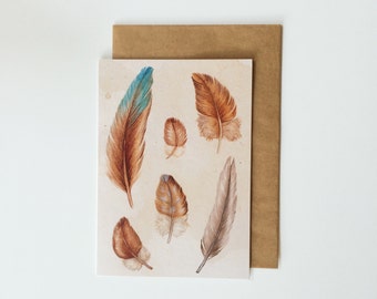 Greeting Card. Watercolour Feather Artwork. Australian Bird Feathers. Artwork by Jennifer Magno on Etsy.