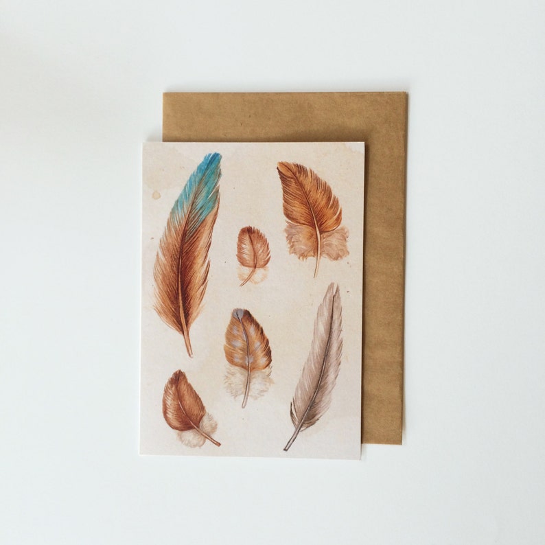 Greeting Card. Watercolour Feather Artwork. Australian Bird Feathers. Artwork by Jennifer Magno on Etsy. image 1