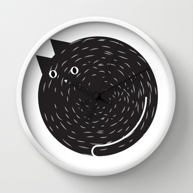 Black cat clock, funny cat ornament, cat wall clock, modern clock, clock meow, home decor cat image 3