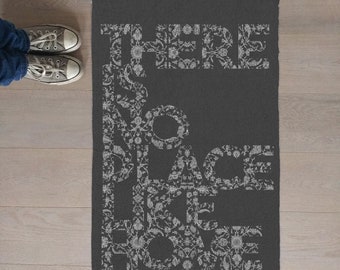 There is no place like home Moroccan rug for home decor Contemporary rug  with a funny motto on Printed rug